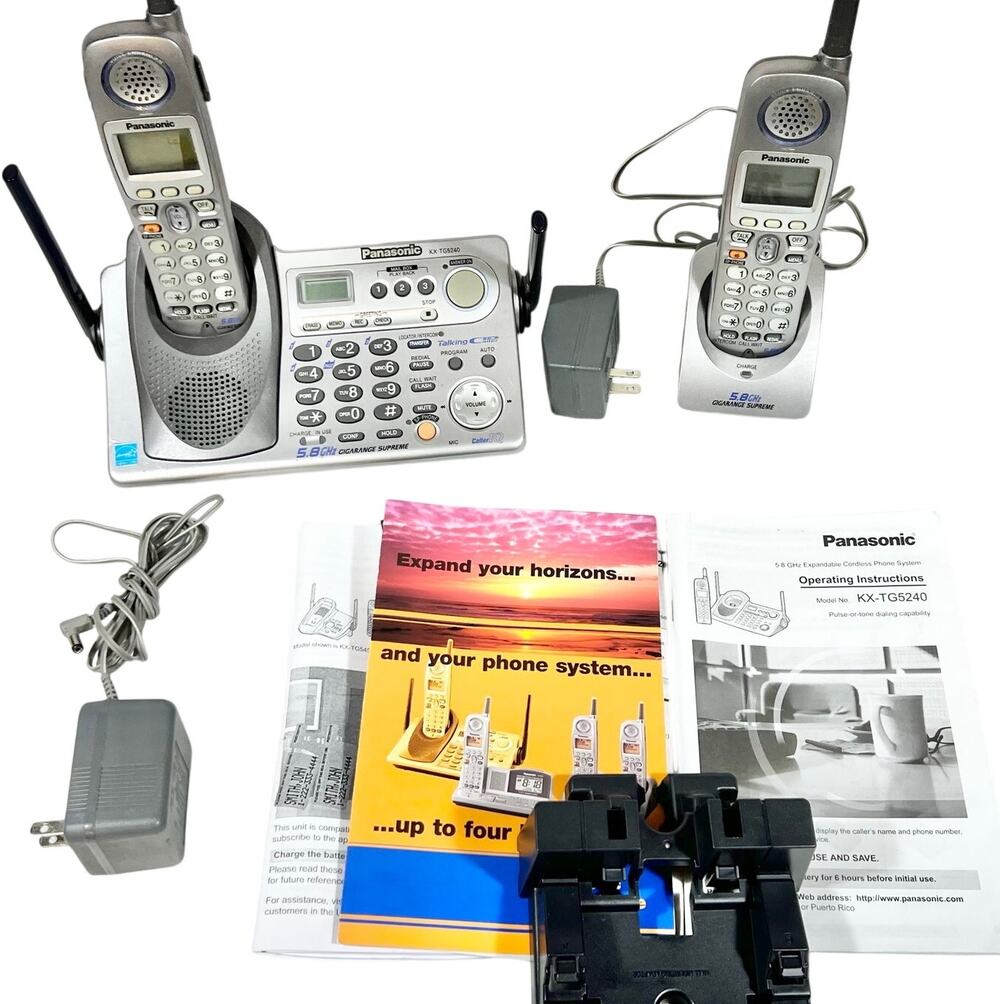 Panasonic GigaRange KX-TG5240M 5.8 GHz Cordless Phone System 2 Handsets Lot Box